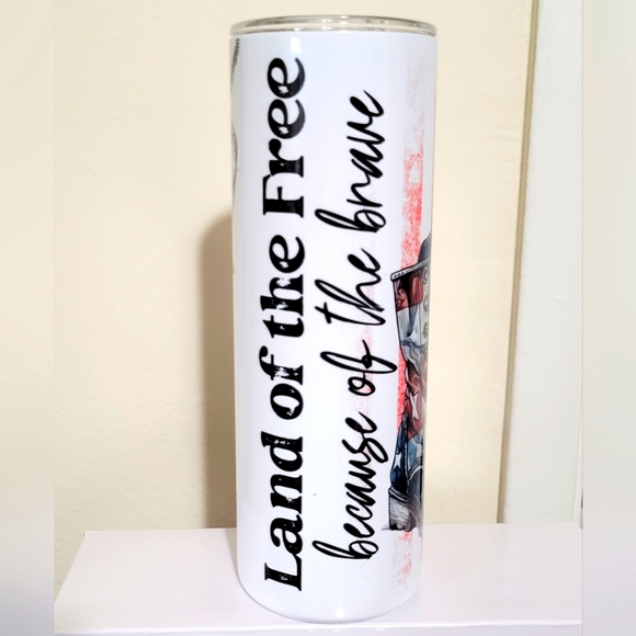 Military 20oz Steel Tumbler w/straw & lid Land of the Free because of the brave - Picture 4 of 4